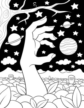 Gökyüzündeki bir kızın karikatür çizimi.