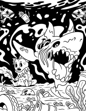 Şirin kedileri ve kedileri olan siyah beyaz çizimler.