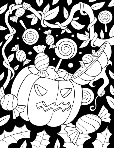 Halloween Pompoen Achtergrond Met Doodle Lijn Grappige Pompoenen — Stockfoto