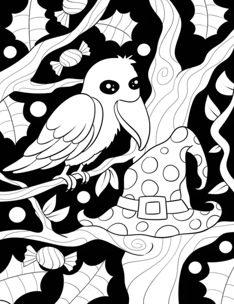 Симпатичная Черно Белая Эскизная Иллюстрация Птицы Маленького Мальчика Листьями Темном — стоковое фото