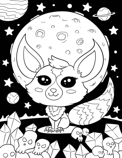 cute cartoon cat with moon and stars, illustration