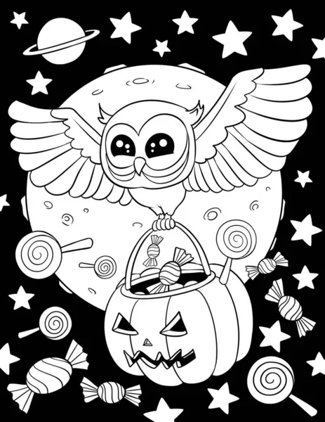 Halloween Party Hexe Katze Geist Mond Fledermäuse Schwarz Weiß Illustration — Stockfoto