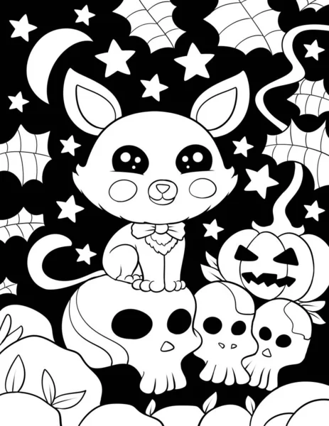 Fondo Halloween Con Gato Ilustración —  Fotos de Stock