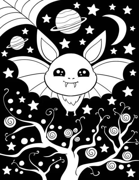 Bonito Desenho Animado Gato Com Lua Estrelas Ilustração — Fotografia de Stock