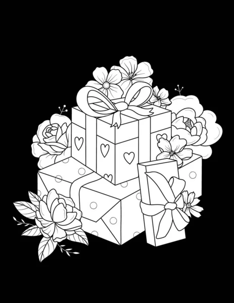 Caja Regalo Con Flores Hojas Ilustración — Foto de Stock