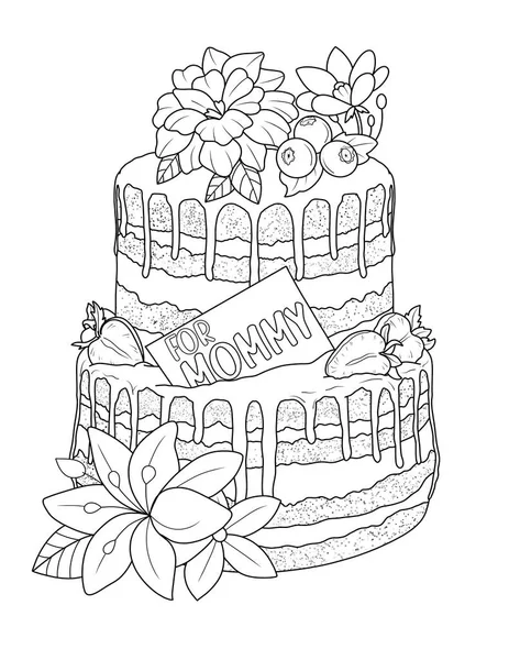 Kuchen Mit Süßen Kuchen Und Blumen Illustration Design — Stockfoto