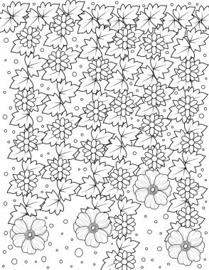 Çiçeklerle desenli siyah ve beyaz desenli resimler.