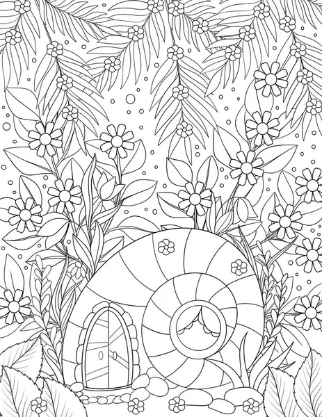 coloring book page with flowers and leaves, illustration