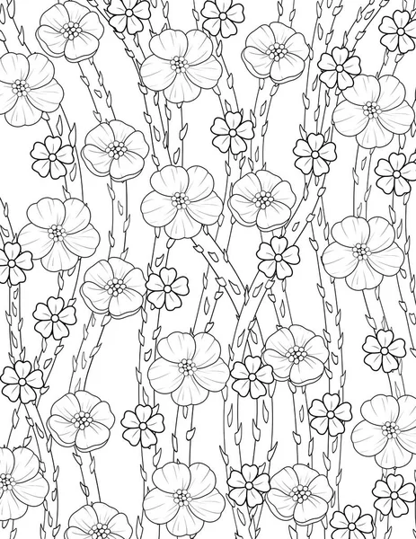 Bezszwowy Wzór Ręcznie Rysowane Kwiaty Czarno Białe — Zdjęcie stockowe