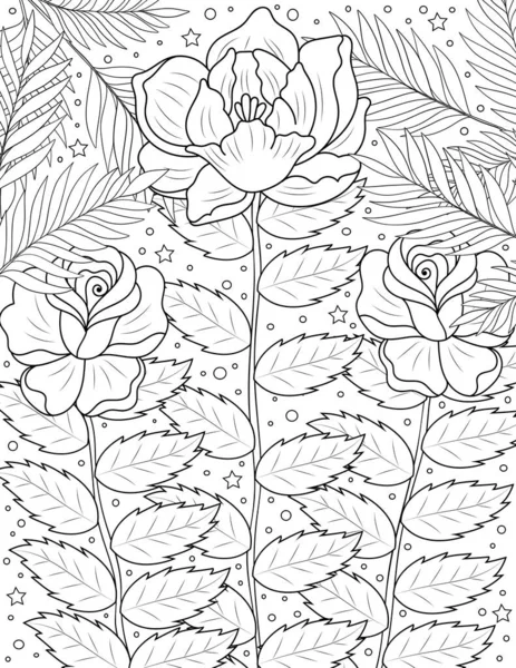 Bezproblemowy Wzór Tropikalnych Roślin Kwiatów Liści Ilustracja Narysowana Ręcznie — Zdjęcie stockowe