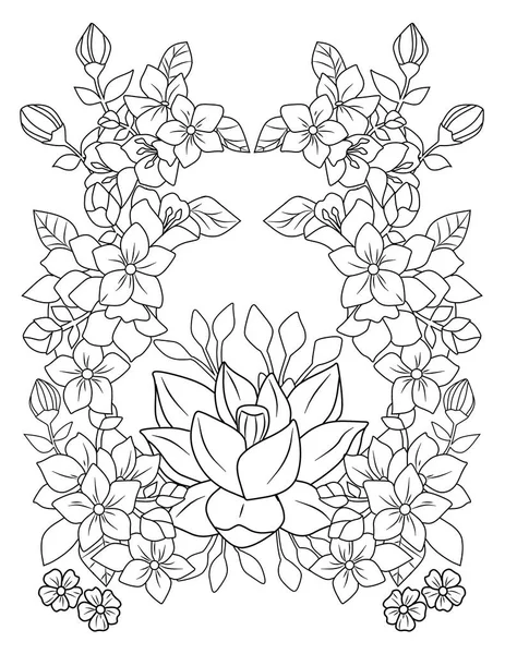 Padrão Floral Com Flores Folhas Ilustração Preto Branco — Fotografia de Stock