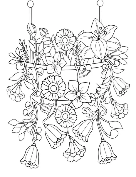 Coloring Page Flowers Leaves Stock Photo