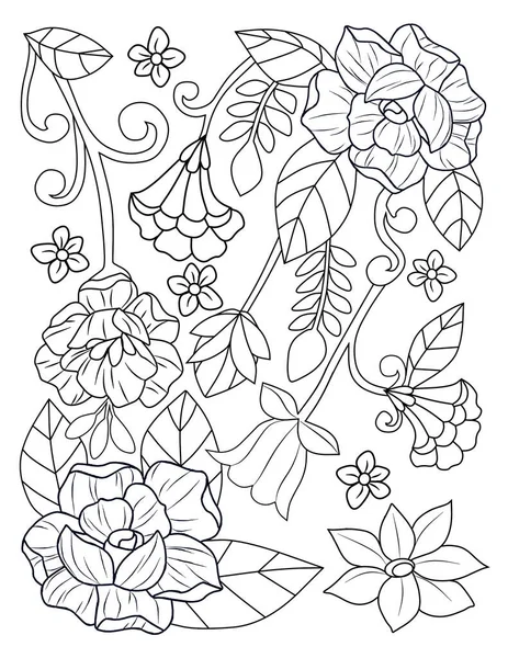 Coloring Page Flowers Leaves Stock Picture