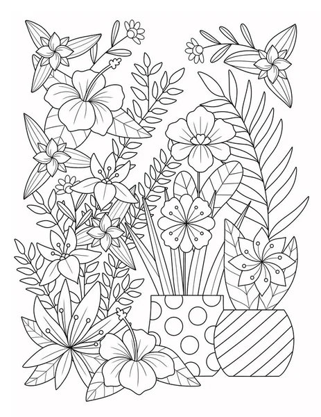 Blommig Illustration Med Blommor För Målarbok Handritat Designelement För Tryck — Stockfoto
