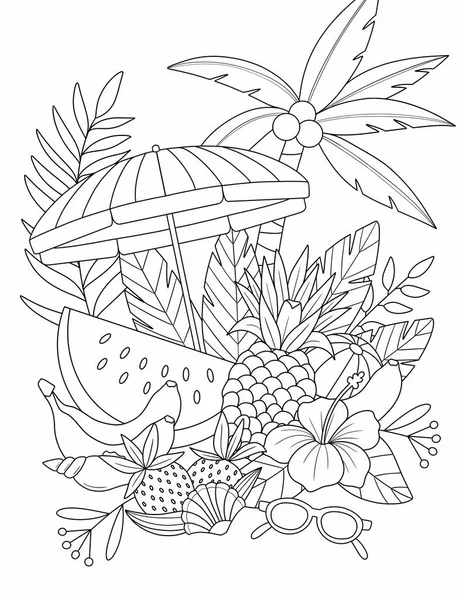 Frutas Hojas Tropicales Ilustración —  Fotos de Stock