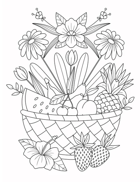 coloring book with flowers and plants, illustration