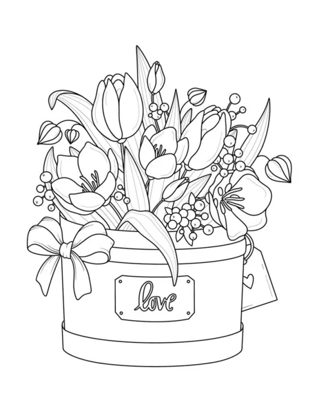 Flowers Leaves Tulips Basket Roses Flower Coloring Page — Stock Photo, Image