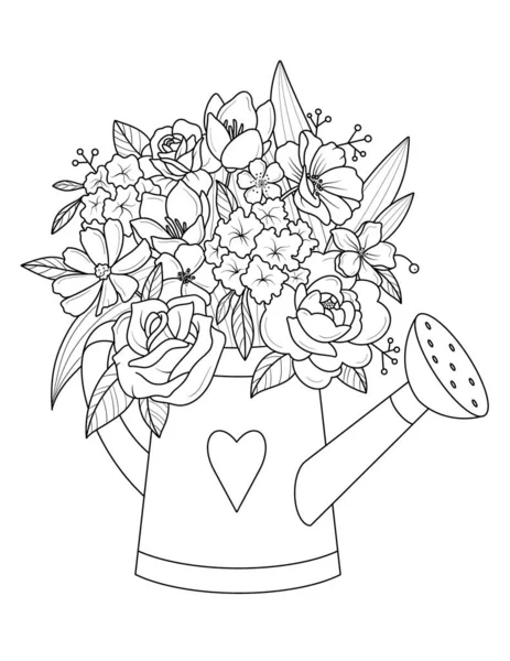 Monochromer Blumenkranz Mit Blumentopf Und Pflanzen Illustration Design — Stockfoto
