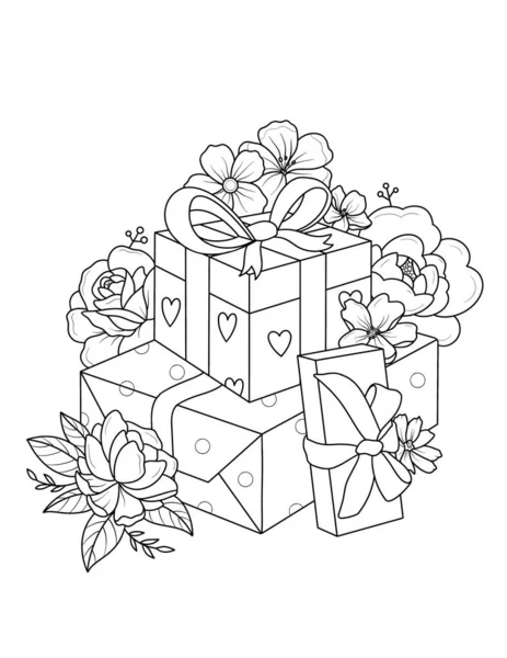 Geschenkbox Mit Blumen Und Bogen Illustration Design — Stockfoto