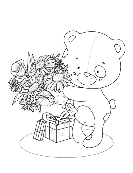 Urso Pelúcia Bonito Com Flores Design Ilustração Caixa Presente — Fotografia de Stock