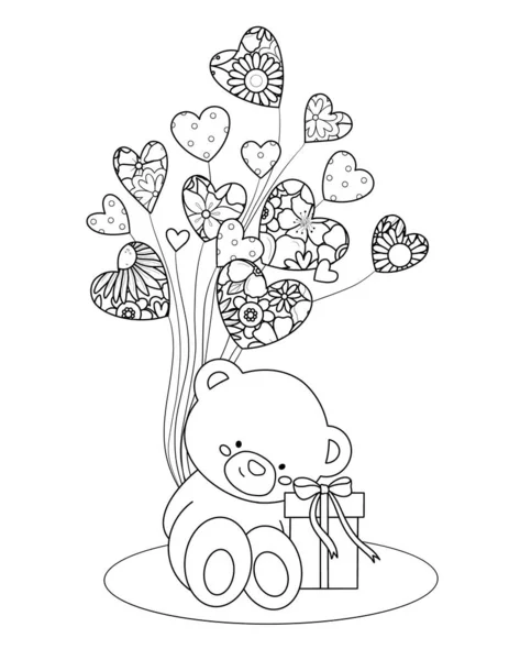 Urso Bonito Com Coração Flores Ilustração Design — Fotografia de Stock