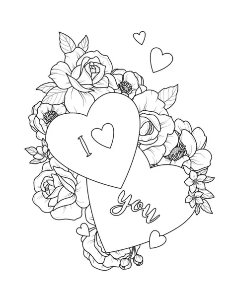 Valentinstag Karte Mit Herz Und Blumen Illustration Design — Stockfoto