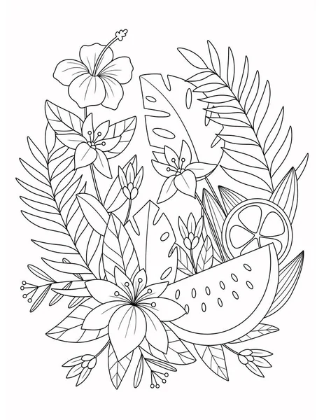 Тропических Листьев Ветви Цветами Листьями Иллюстрации Изолированы Белом Фоне Стоковое Фото