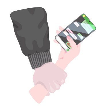 Bir erkeğin eli, telefonda yardım isteyen bir kadının elini tutar.