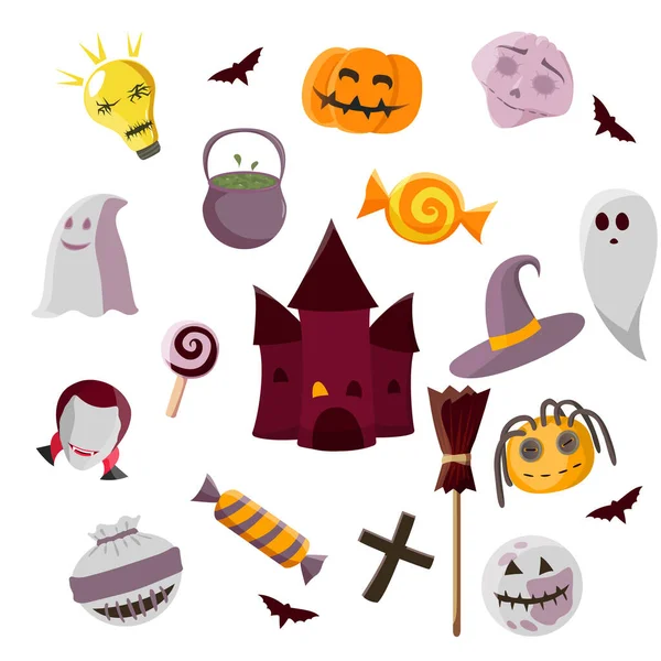 Set Vector Illustration Quirky Fun Retro Halloween Trick Treat Design — Stock Vector