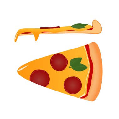 Pizza dilimi, pepperoni, kesim, üst görüş, vektör, izole edilmiş.