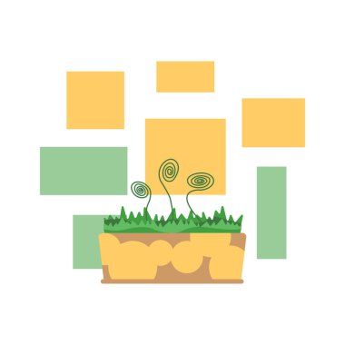 Renkli dikdörtgenlerin arka planında bir ev bitkisi