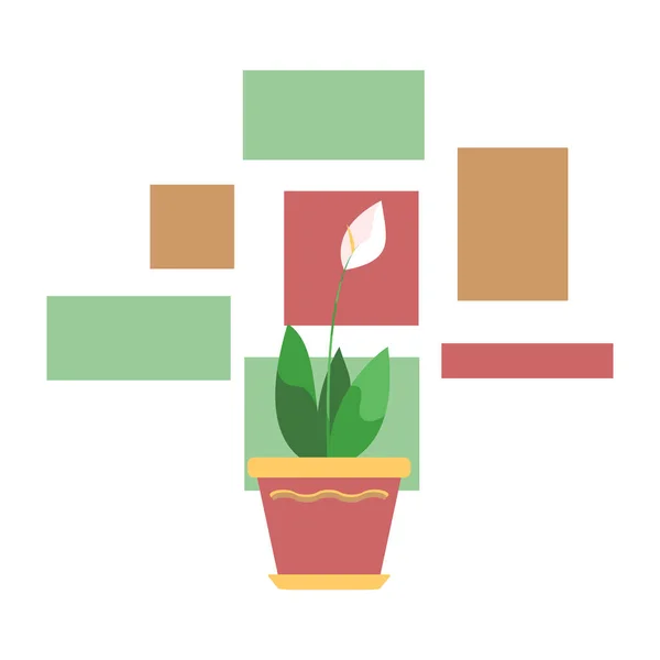 Una Planta Interior Sobre Fondo Rectángulos Coloridos — Vector de stock