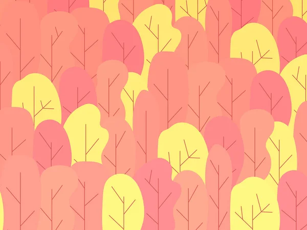 秋の森のベクトルパターン 色とりどりの木 植物の抽象的な要素を背景に クリエイティブテンプレート — ストックベクタ