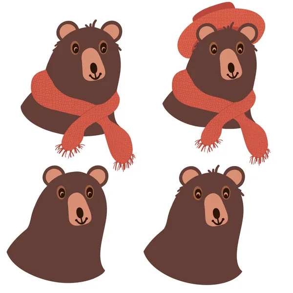 Set Cute Bears Flat Style Illustration Brown Cartoon Bear Head — Stock Photo, Image