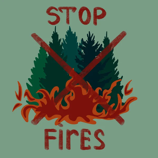 Fermare Gli Incendi Boschivi Nella Foresta Nel Parco Illustrazione Poster — Foto Stock