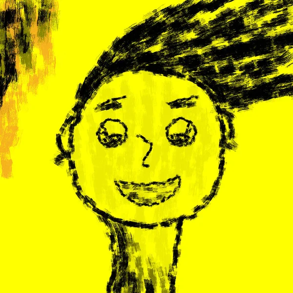 有着与巴斯基亚特风格相似的秀发的快乐蠕虫 幼儿抽象画 妇女插图 — 图库照片
