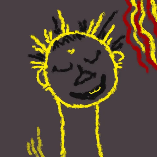 Šťastné Dítě Nebo Osoba Žlutý Obrys Tmavém Pozadí Abstraktní Umění Stock Fotografie