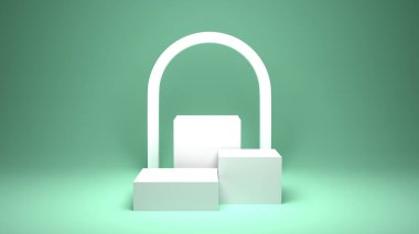 Pastel renk arkaplanlı soyut geometri kaidesi, ürün sergisi için minimalist podyum, 3D canlandırma