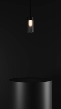siyah minimalist silindir podyum kurşun kolye lamba, portre koyu kaide ürün gösterimi için