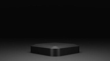 boş siyah podyum ekranı, ürünün sergilenmesi için en az karanlık kaide, boş sahne, 3D görüntüleme