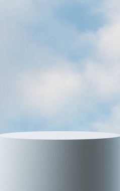 Gökyüzünde en az beyaz podyum, ürün sergisi için boş kaide, 3D görüntüleme