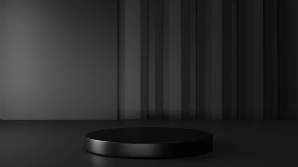 Cilindro Vazio Pódio Preto Pedestal Escuro Stand Display Estágio Branco — Fotografia de Stock