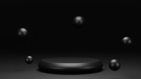 Empty Black Podium Display Minimal Dark Pedestal Product Showcase Blank — Stock Photo, Image