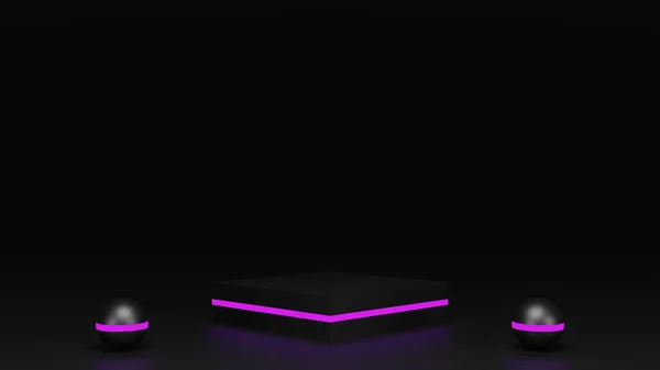 Abstract Geometry Pedestal Purple Neon Line Empty Podium Display Product — Stock Photo, Image