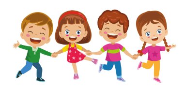 Sevimli Mutlu Çocuklar El ele tutuşuyor