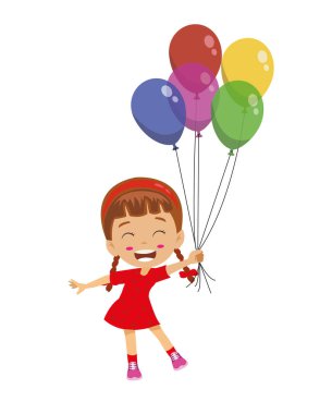 Sevimli mutlu kız balon tutuyor.