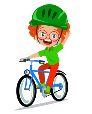 Bisiklete binen sevimli mutlu çocuk.