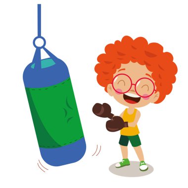 Yakışıklı çocuk boks torbası.