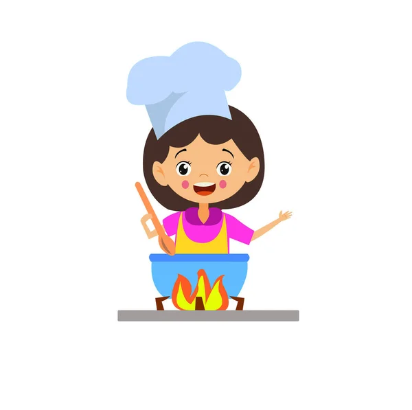 Cute Child Cooking Little Chef — Stock Vector