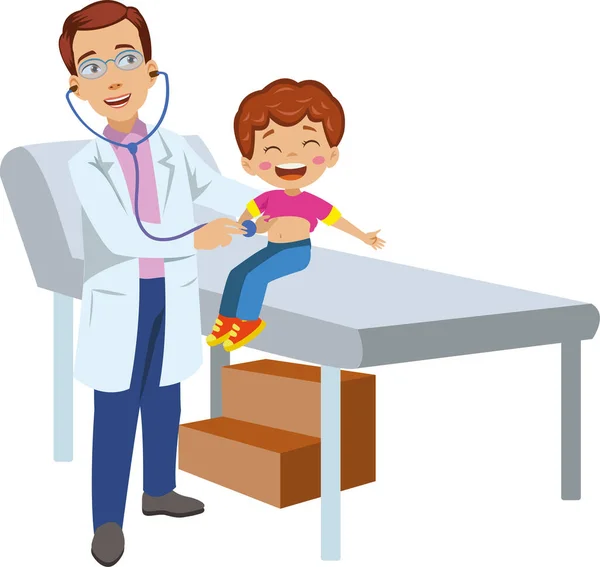 Doctor Examines Sick Cute Child — Stock Vector